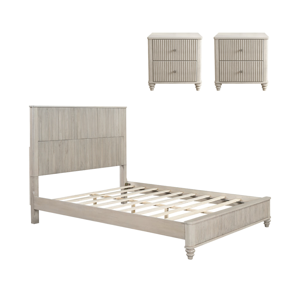 3-Piece Bedroom Set with Queen Size Bed and 2 Nightstands, Beige - Grand Goldman Shop