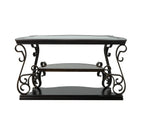 Sofa Table, Glass table top, MDF W/marble paper middle shelf, powder coat finish metal legs. (54'Lx20'Wx30'H) - Grand Goldman Shop