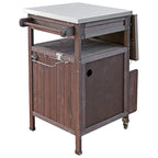 K&K 40.5' Outdoor Grill Cart with Stainless Steel Top, Solid Wood Outdoor Storage Cabinet with Drop Leaf, One Drawer, Towel Rack, Rolling Kitchen Cart with Lockable Wheels for Lawn Garden, Brown - Grand Goldman Shop