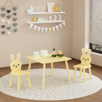 Kids Table and Chair Set with 2 Bunny Chairs, Children's Wooden Activity Table for Toddlers, Cute Animal Design Study Play Se