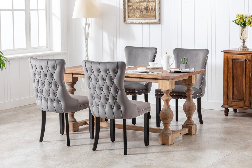 A&A Furniture,Upholstered Wing-Back Dining Chair with Backstitching Nailhead Trim and Solid Wood Legs,Set of 2, Gray,SW8809GY,  KD - Grand Goldman Shop