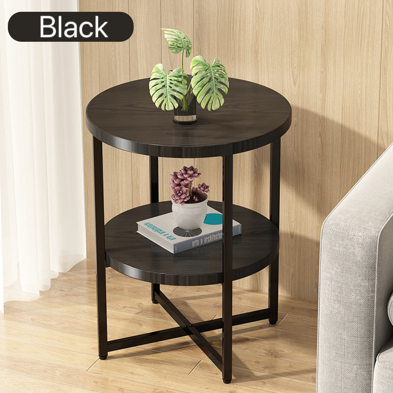 Small round side table,2 tiers farmhouse end table,accent tables for small spaces,night stands for bedrooms living room,coffee  tables with storage shelf,Black - Grand Goldman Shop