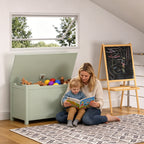 Kids Wooden Toy Box Storage with Safety Hinged Lid for Ages 2+ (Sage) - Grand Goldman
