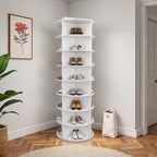 Rotating Shoe Rack Tower, 8-Tier Spinning Storage Rack, Free Standing 360° Revolving Organizer in White with PVC Construction, Holds 32 Pairs of Shoes - Grand Goldman Shop