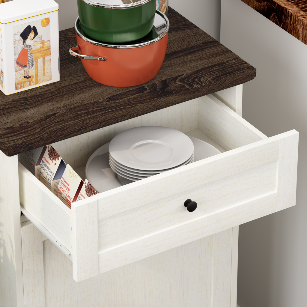 10 Gallon Tilt Out Trash Cabinet Freestanding Trash Bin Cabinet Wood Garbage Recycling Cabinet with Drawer Pet Proof Trash Can Holder for Kitchen Living Room, Antique White (Not include trash can) - Grand Goldman Shop