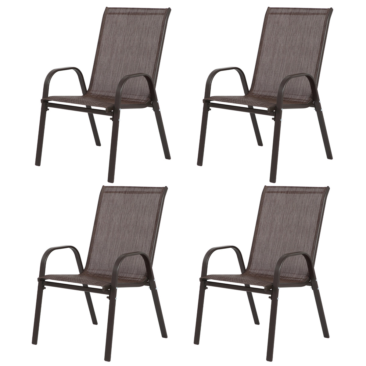Stylish 4 Piece Patio Chairs, Outdoor Camping Chairs with Breathable Textilene Fabric, Set of 2 Garden Chairs with Armrest Hi
