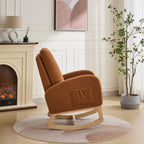 27.2'W Rocking Chair for Nursery, Sherpa Glider Chair with High Back and Side Pocket, Rocking Accent Armchair with Rubber Wood Legs for Living Room/Bedroom.Caramel - Grand Goldman Shop