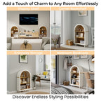 Arched Small Bookcase,Arched Storage Cabinet,Wooden Modern Arched Top Bookshelf with 3 Shelves,White with Woodgrain Shelves, 3-Tier Storage Shelf for Living Room, Bedroom, Entryway - Grand Goldman Shop