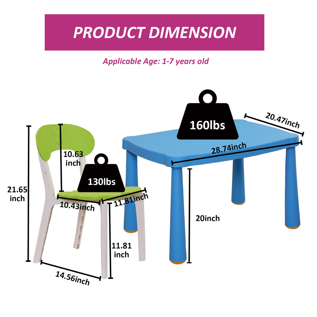 Kids Table and Chair Set,3 Piece Toddler Table and Chair Set,Plastic Children Activity Tablefor Reading,Preschool,Drawing,Tod