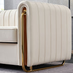 Contemporary Velvet Sofa Couch 84.25''W for Living Room, Beige - Grand Goldman Shop