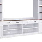 Farmhouse Entertainment Wall Unit with Bookshelf for TVs Up to 70', Walnut TV Stand with Adjustable Shelves, Mid-Century Media Console with Wine Rack for Living Room, White (NEW SKU: N721S000046K-2) - Grand Goldman Shop