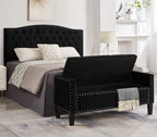 Upholstered Tufted Button Storage Bench with nails trim,Entryway Living Room Soft Padded Seat with Armrest,Bed Bench-Black - Grand Goldman Shop