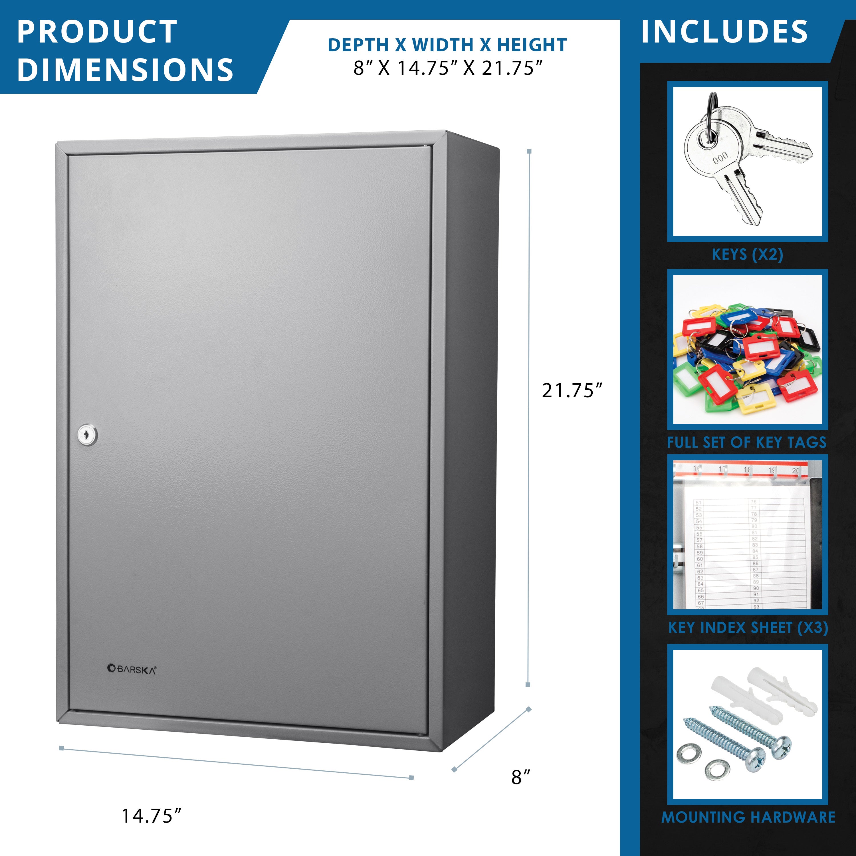 Adjustable Key Cabinet With Key Lock for Secure Storage, Gray Steel, 300-Key Capacity - Grand Goldman