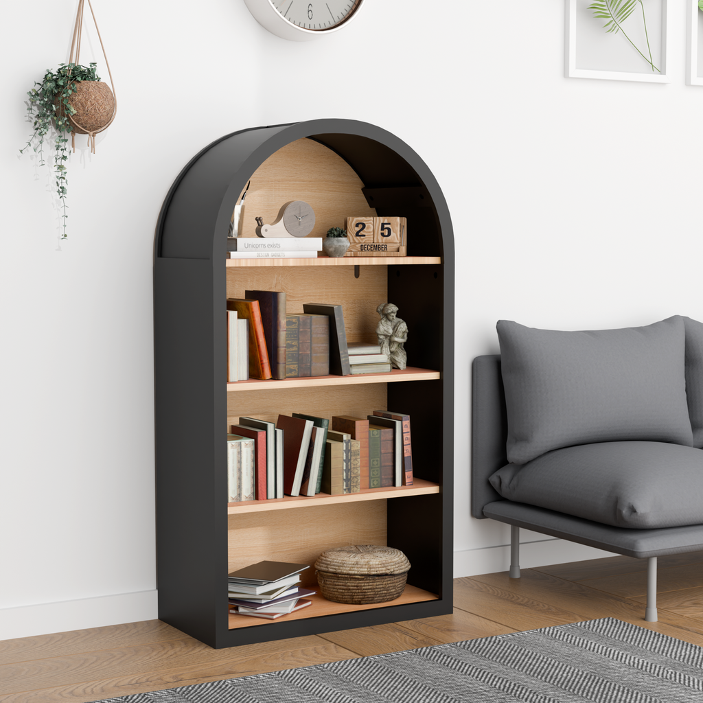 4-Tier Black Arched Bookshelf, 43' Tall Arched Bookcase with Storage Shelves - Grand Goldman Shop