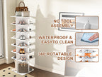 7-Tier Square Rotating Shoe Rack Tower with 360° Spinning Organizer, White - Grand Goldman Shop