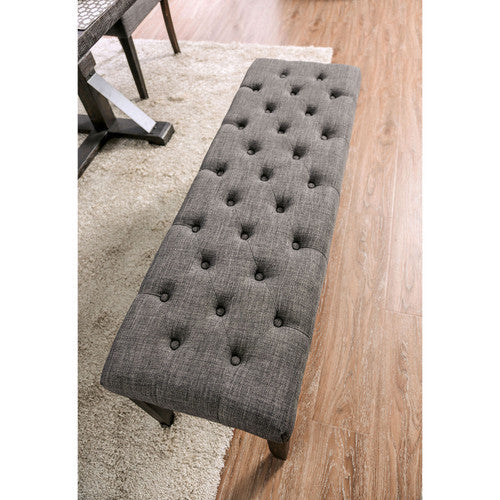 Classic Light Gray Color 1PC BENCH Button Tufted Linen Like Fabric Solid wood Chair Upholstered Seat Breakfast Rustic Dining Room Furniture - Grand Goldman Shop