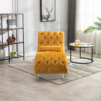Velvet Button-Tufted Upholstered Chaise Lounge Chair with Pillow for Bedroom Living Room Office, Mustard - Grand Goldman Shop
