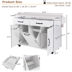 K&K Kitchen Island with Trash Can Storage Cabinet, Kitchen Cart with Drop Leaf, Spice Rack, Towel Rack and Drawer, Rolling Kitchen Island on Wheels with Adjustable Shelf, White - Grand Goldman Shop