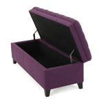Juliana Storage Ottoman Purple Fabric with Birch Legs 50x20.5x18.3 Inch - Grand Goldman Shop