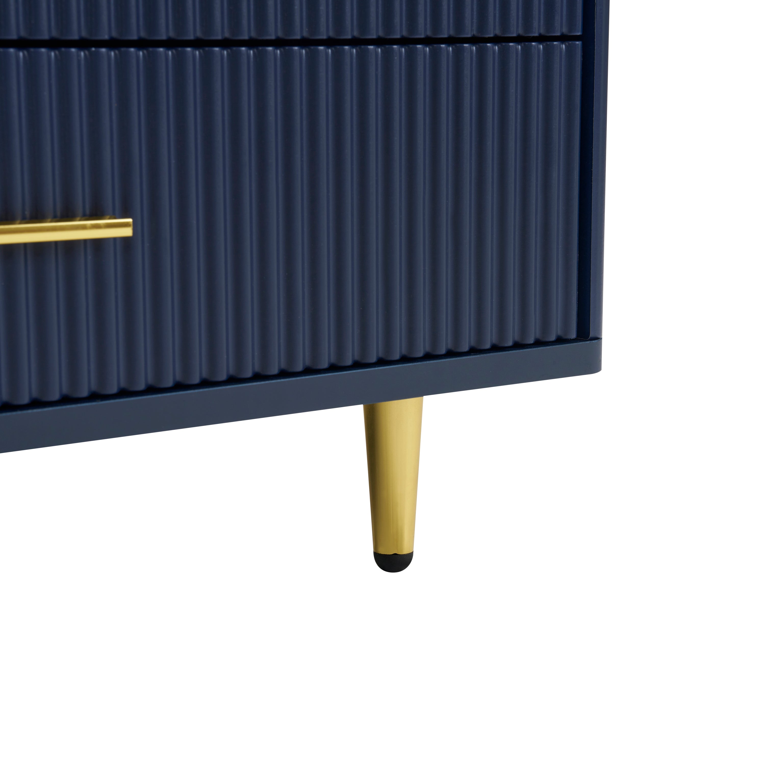 Modern Navy Blue Coffee Table with 2 Glass Door Storage, 4 Drawers, Gold Metal Legs, and Multi-Color Lighting in 47.2'' - Grand Goldman Shop