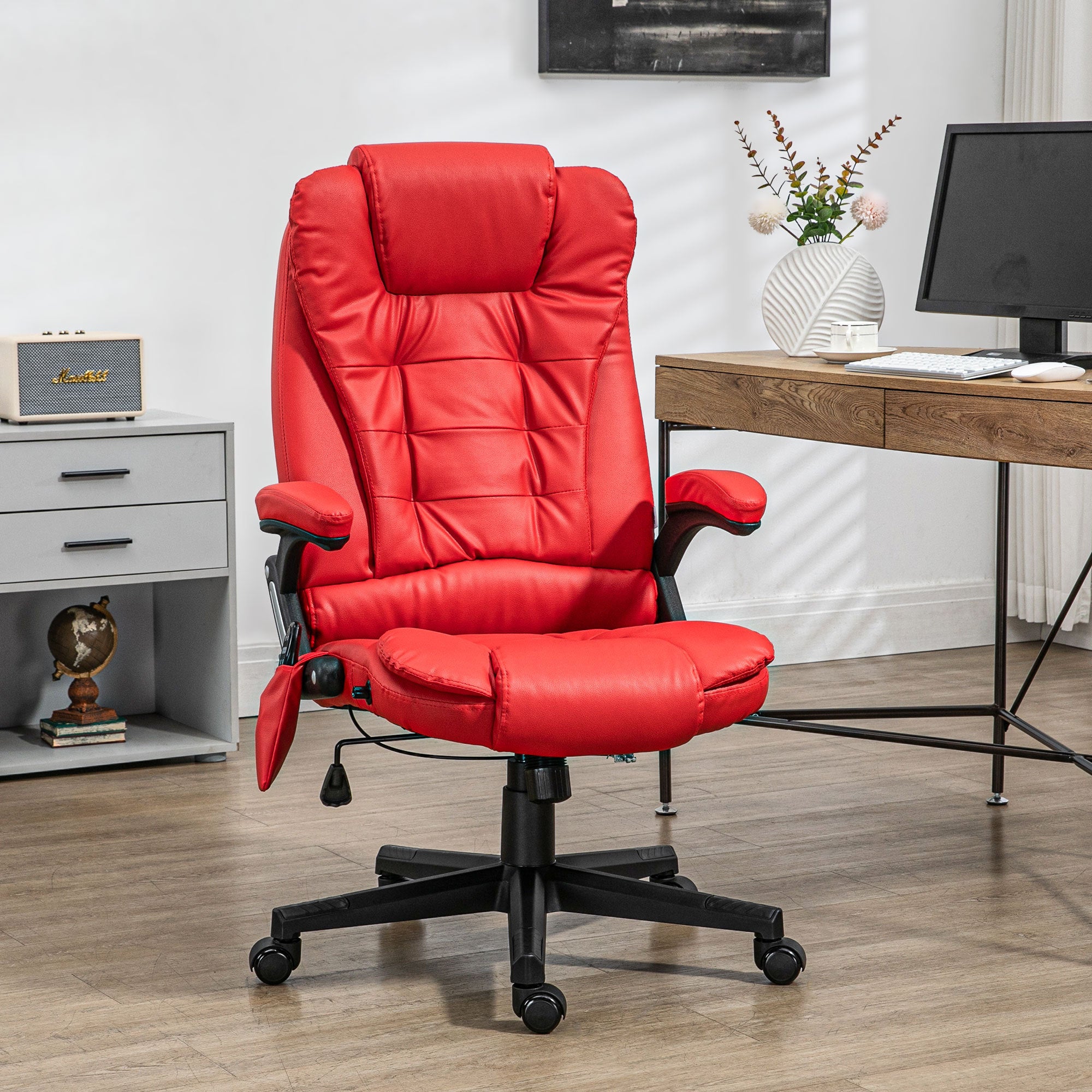HOMCOM High Back Vibration Massage Office Chair with 6 Vibration Points, Heated Reclining PU Leather Computer Chair with Armr