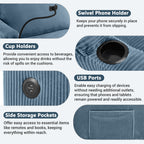 Navy Blue Corduroy Sleeper Sofa Loveseat with Full Size Mattress, USB Ports, Cup Holders, Side Pockets and Phone Holder - Grand Goldman Shop