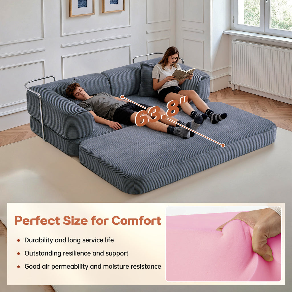 Floor Couch,Compressed Sofa,Convertible Floor Sofa Bed with Convertible Blanket Pillow,Enhanced frame stability,Comfy Couch Lounge Sleeper Bed,for Living Room Bedroom - Grand Goldman Shop