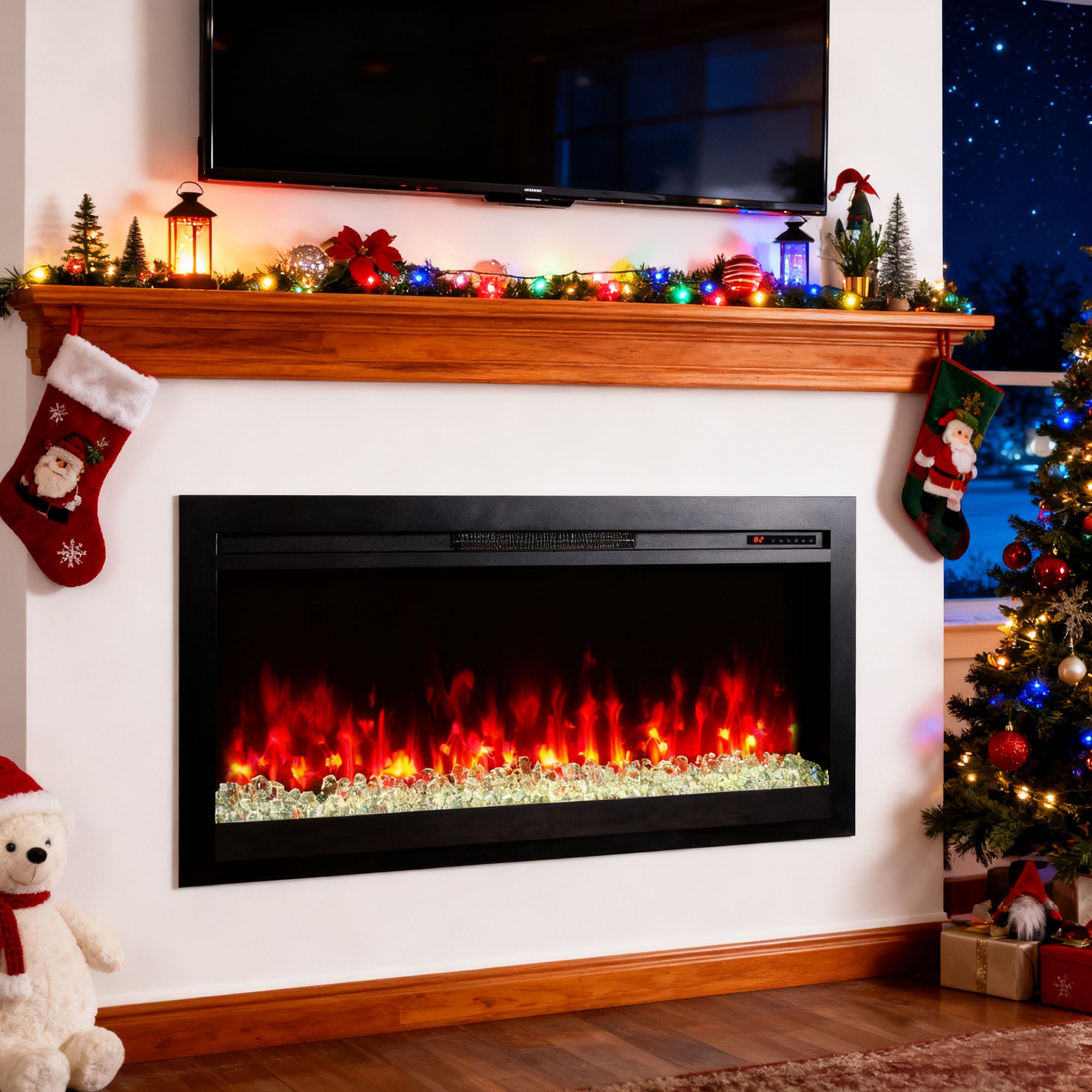 44 inch in wall recessed  electric fireplace with remote and multi color flame & emberbed, LED light heater - Grand Goldman Shop