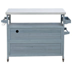 K&K Outdoor Kitchen Island, Rolling Bar Cart & Storage Cabinet, Farmhouse Solid Wood Outdoor Grill Table with Stainless Steel Top, Spice Rack , Towel Rack for Kitchen & BBQ , Grey Blue - Grand Goldman Shop