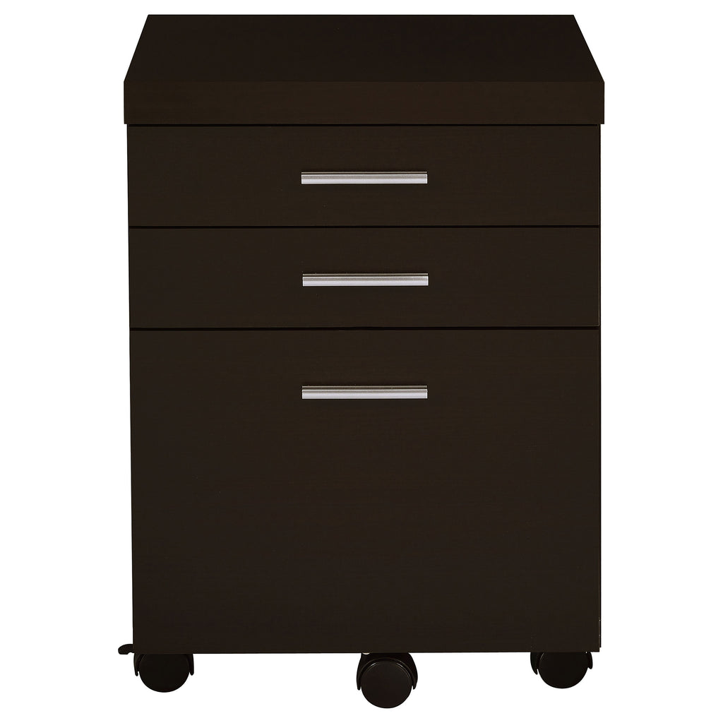 Cappuccino 3-Drawer File Cabinet with Modern Silver Hardware, Brown Wood Finish, Compact Office Storage for Home and Studio |