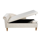 Beige Chaise Lounge Indoor, Velvet Lounge Chair for Bedroom with Storage & Pillow, Modern Upholstered Rolled Arm Chase Lounge for Sleeping with Nailhead Trim for Living Room Bedroom Office - Grand Goldman Shop