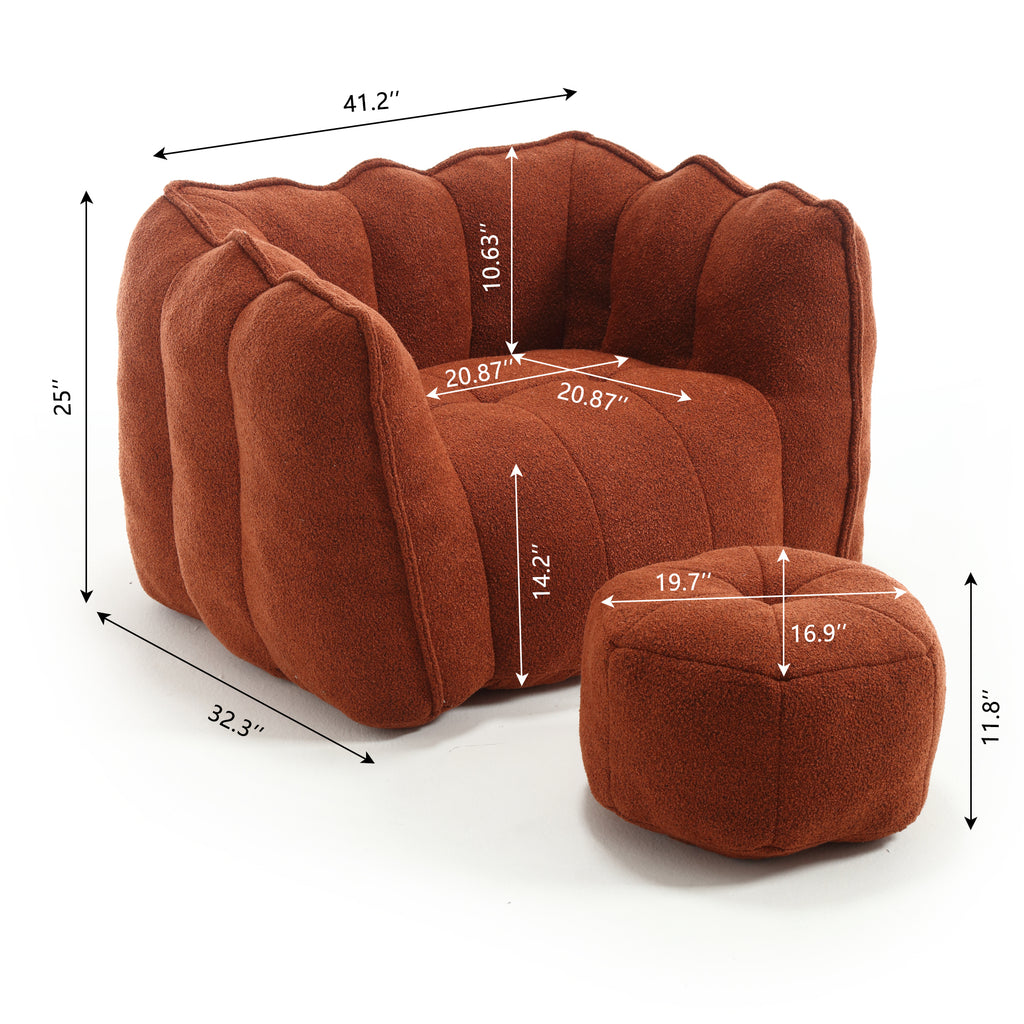 Soft Chenille Bean Bag Chair with High Resilient Foam for Living Room and Bedroom, Comfortable Square Lazy Sofa with Footstool for Adults - Grand Goldman Shop