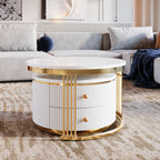 Modern 2 Pieces White Round Nesting  Coffee Table with Drawers in 27.6'' - Grand Goldman Shop