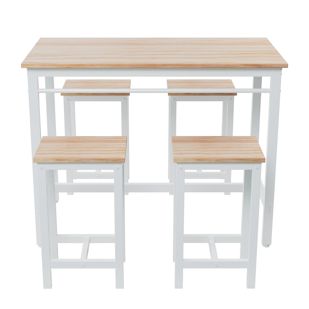 5-piece modern kitchen table with four bar stools Bar table set 5PC,metal frame and MDF, white oak,47.5'' L x 23.7'' W x 35.5'' H. - Grand Goldman Shop
