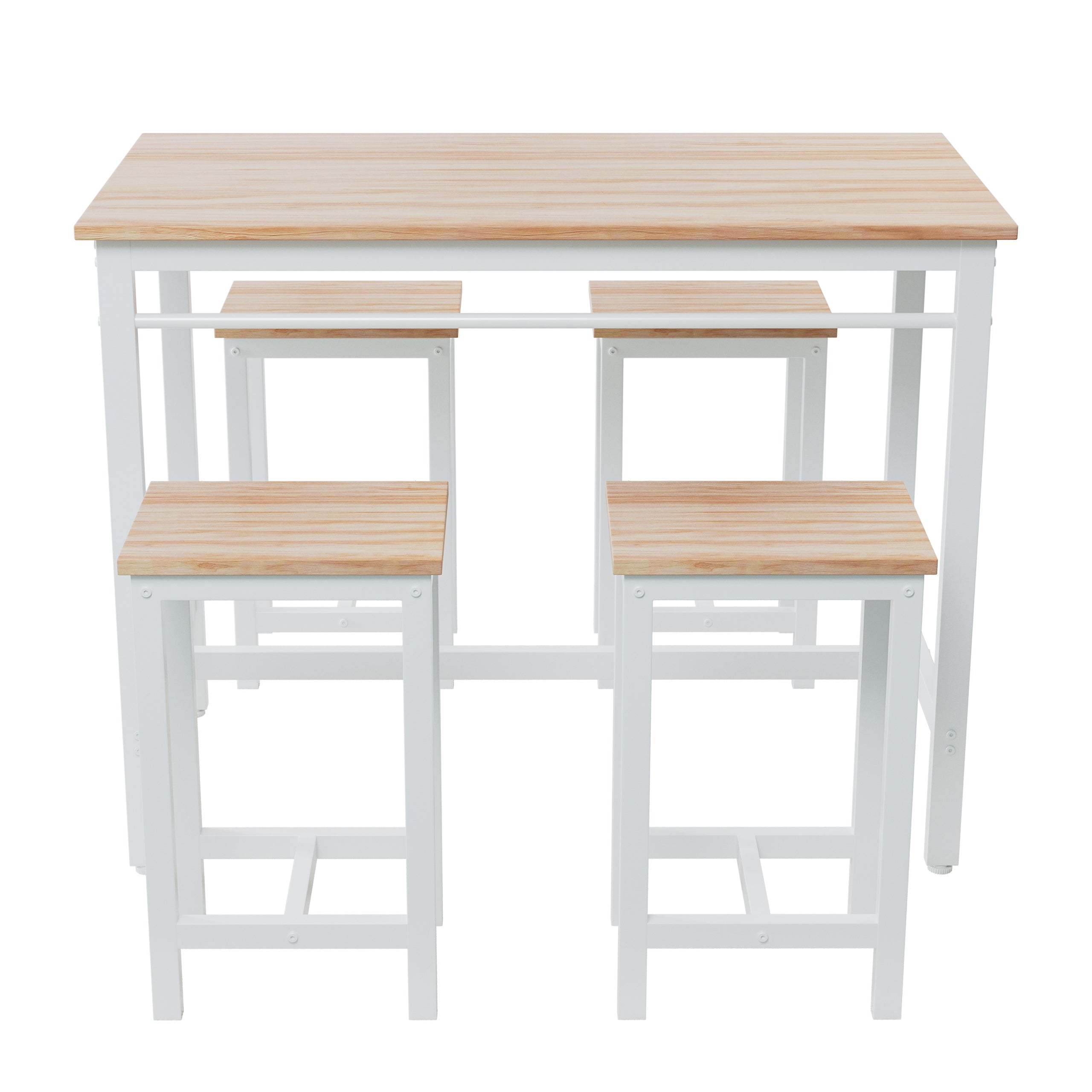 5-piece modern kitchen table with four bar stools Bar table set 5PC,metal frame and MDF, white oak,47.5'' L x 23.7'' W x 35.5'' H. - Grand Goldman Shop