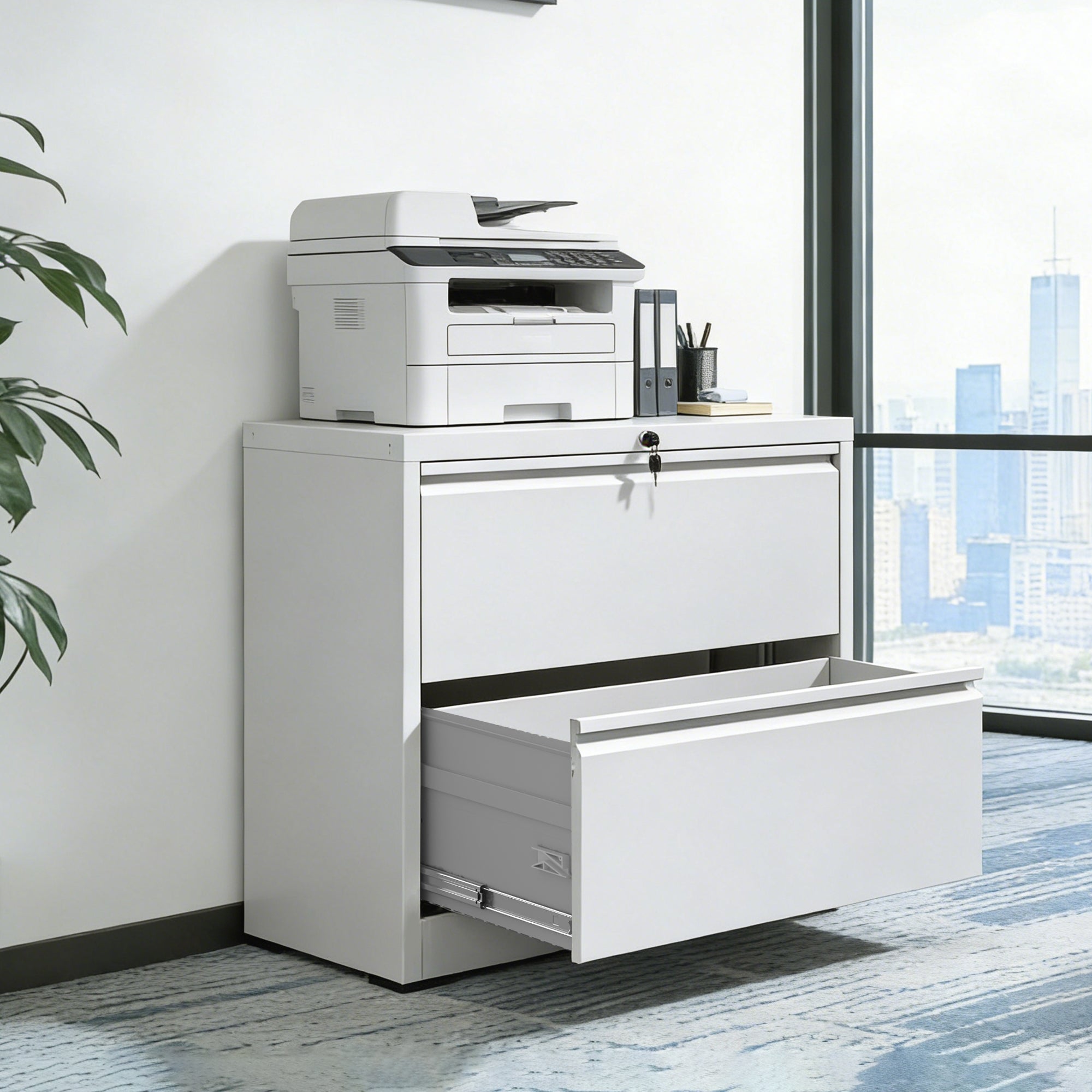 Lateral File Cabinet 2 Drawer, 35.4 Inch Wide Metal Filing Cabinet for Home Office, Locking File Cabinet with Anti-Tip Interl