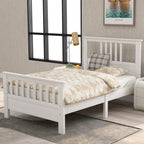 White Pine Wood Platform Bed with Paneled Headboard and Footboard, Twin Size, Solid Wood Frame with 10 Slats - Grand Goldman Shop