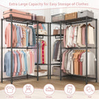Heavy Duty Freestanding Clothes Rack, with 6 Adjustable Wire Shelves and 3 Garment Rails,Black Metal - Grand Goldman Shop
