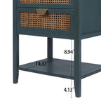 2-Drawer Side Table - Natural Rattan - End Table - Suitable for Bedroom, Living Room, or Study - Green MDF - Grand Goldman Shop