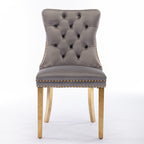 Nikki Collection Modern, High-end Tufted Solid Wood Contemporary Velvet Upholstered Dining Chair with Golden Stainless Steel Plating Legs,Nailhead Trim,Set of 2,Gray and Gold, SW1601GY - Grand Goldman Shop