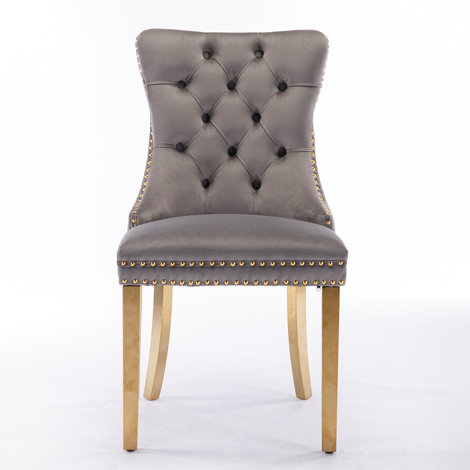 Nikki Collection Modern, High-end Tufted Solid Wood Contemporary Velvet Upholstered Dining Chair with Golden Stainless Steel Plating Legs,Nailhead Trim,Set of 2,Gray and Gold, SW1601GY - Grand Goldman Shop