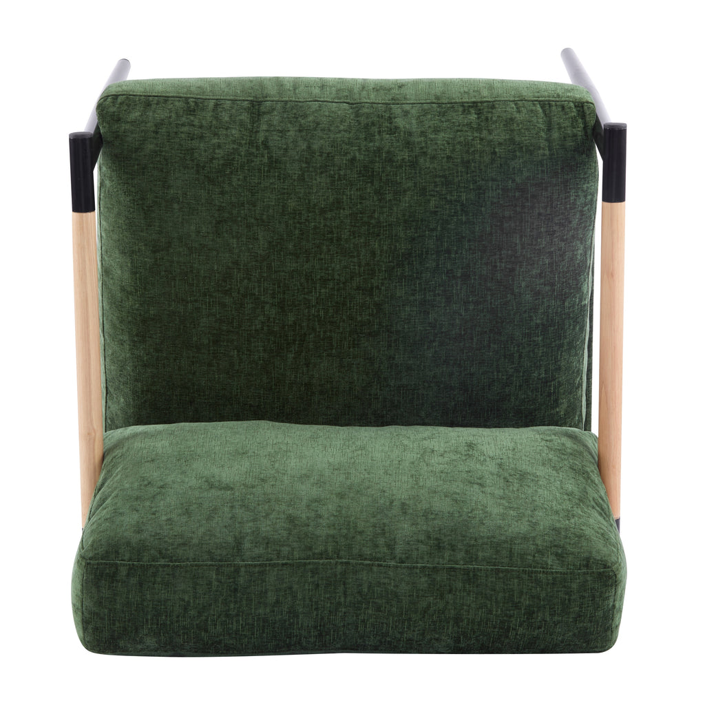 Modern Accent Chair with Plush Cushions, Minimalist Metal Frame, Wooden Armrest Design, Green - Grand Goldman Shop