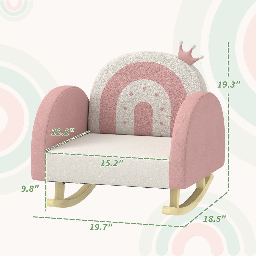 Qaba Kids Rocking Chair, Princess Crown Toddler Chair, Children's Armchair Rocker with Rainbow Backrest for Bedroom, Playroom