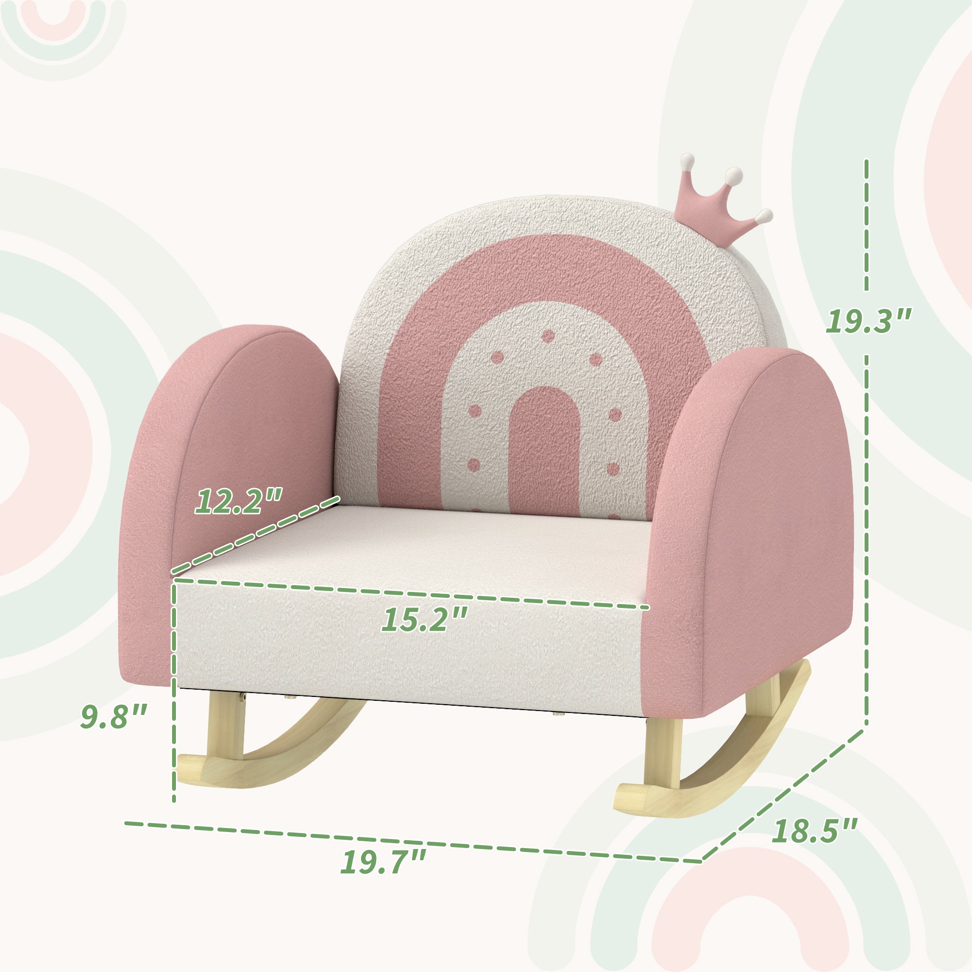 Qaba Kids Rocking Chair, Princess Crown Toddler Chair, Children's Armchair Rocker with Rainbow Backrest for Bedroom, Playroom