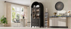 K&K 71' Tall Arched Kitchen Pantry Cabinet with 2 Large Drawers, Modern Farmhouse Kitchen Storage Cabinets with Adjustable Shelves, Glass Door, Wood Versatile Cupboard for Kitchens, Dining Room, Black - Grand Goldman Shop