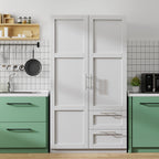 High wardrobe and kitchen cabinet with 2 doors, 2 drawers and 5 storage spaces,white - Grand Goldman Shop