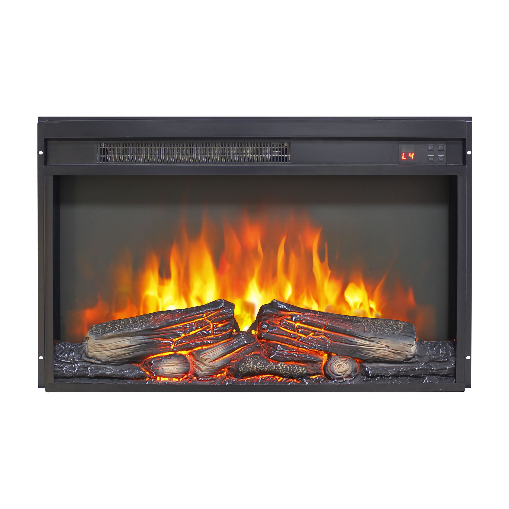 26 inch electric fireplace insert, ultra thin heater with log set & realistic flame, remote control with timer, overheating protection - Grand Goldman Shop