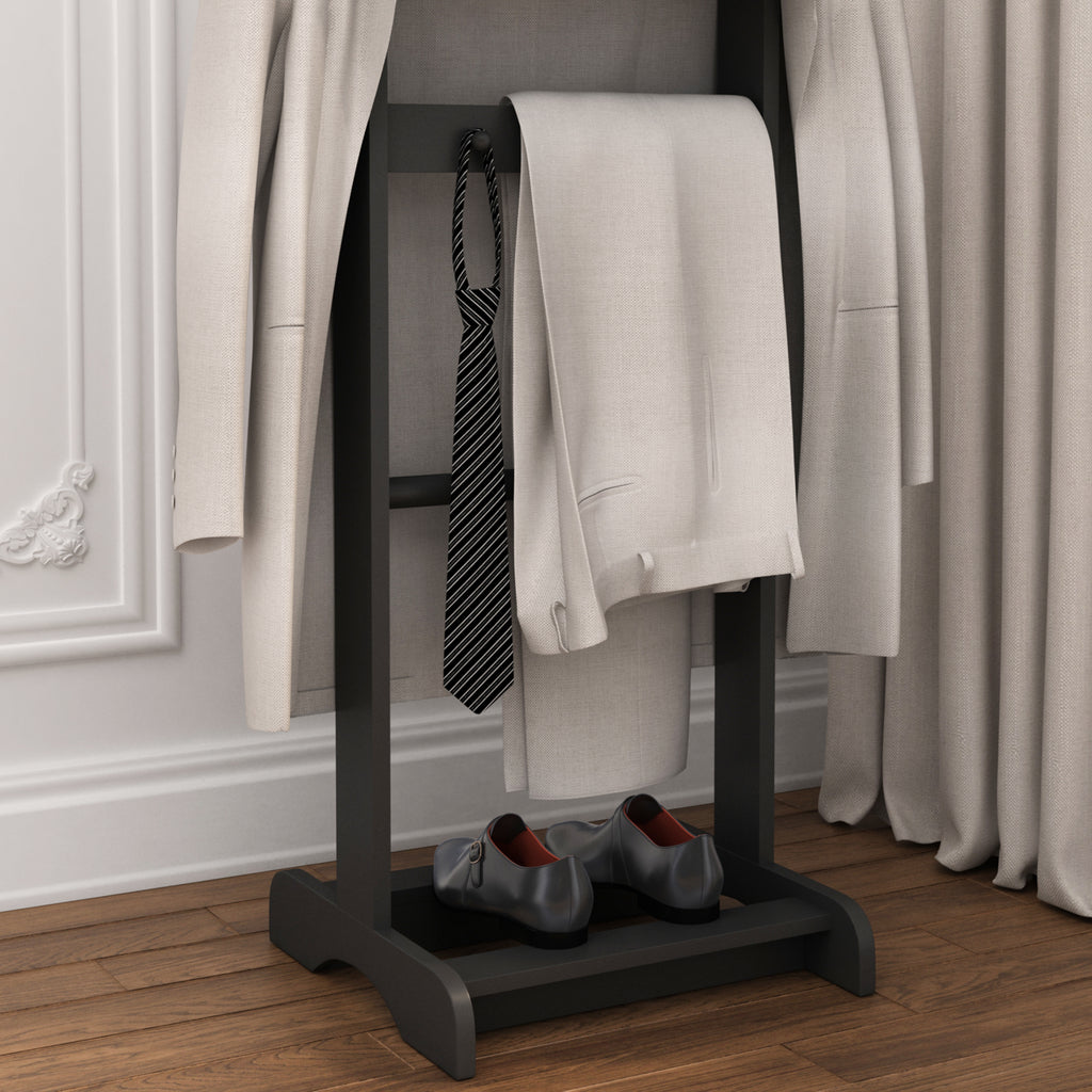 Accent Portable Garment Rack,Clothes Valet Stand with Storage Organizer,Black Finish - Grand Goldman Shop