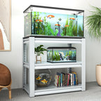 Stylish Metal Aquarium Stand for 20-30 Gallon Tanks, Antique White, 3-Tier Adjustable Shelf - Grand Goldman Shop