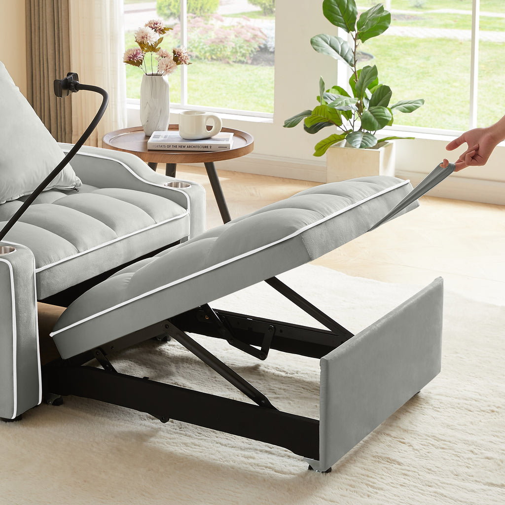 3-in-1 Sofa Bed, Convertible Sleeper Chair Sofa Bed Adjustable Pull Out Sleeper Chair Bed Multi-Pockets Folding Sofa Bed for Living Room Bedroom Small Space (Grey) - Grand Goldman Shop